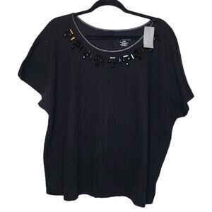New Lane Bryant black textured Jewels embellished shirt blouse